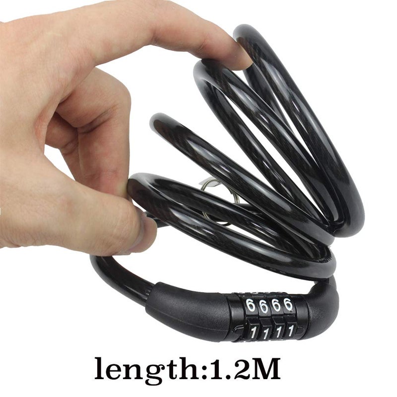 SEWAY Scooter Lock Cable for Xiaomi Mijia M365 ES Series, Bicycle Combination Locks Coiled Chain Lock Basic Self Coiling Core Steel Wire 4 ft. Long 1/3 inch Fit for M365/ES1/ES2/ES3/ES4 - Image 4